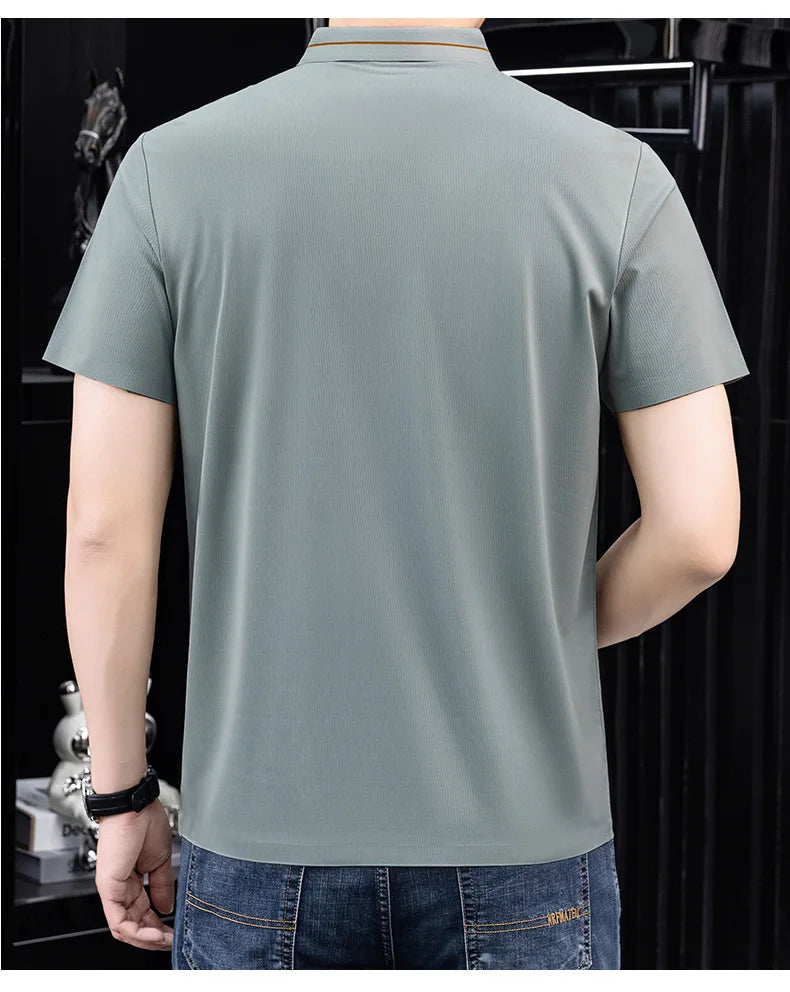 Luxe marque glace soie manches courtes polo shirt homme été mode lettre en Gaufrage confort respirant loisir haut de gamme T-shirt