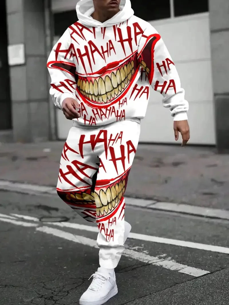 Le nouvel ensemble à capuche pour hommes printemps et automne 2025 présente une impression de motifs de visage souriant 3D décontractée, à la mode et confortable