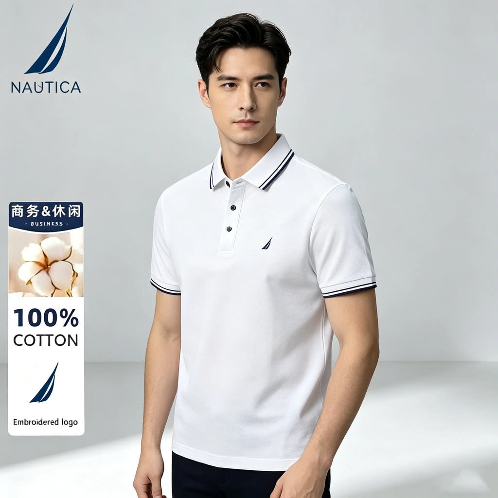 Polo décontracté pour homme Nautica brodé, haut d'été en coton pur de haute qualité, t-shirt à manches courtes, vêtements pour homme.