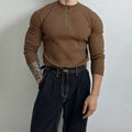 T-shirt boutonné à manches longues pour hommes, tricots de loisirs rétro, col Henry, vêtements de luxe légers, coréen populaire, automne