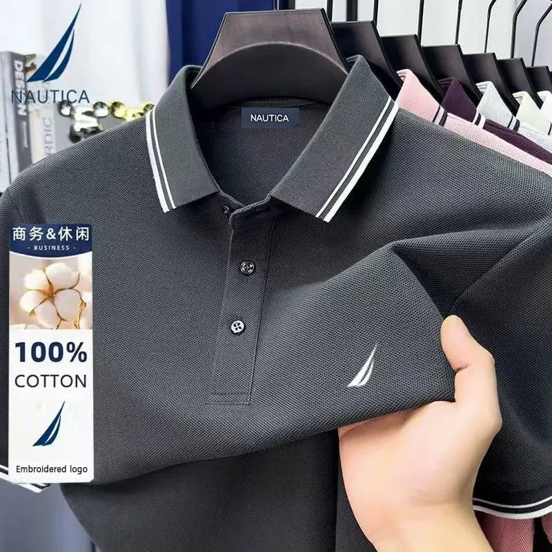 Polo décontracté pour homme Nautica brodé, haut d'été en coton pur de haute qualité, t-shirt à manches courtes, vêtements pour homme.