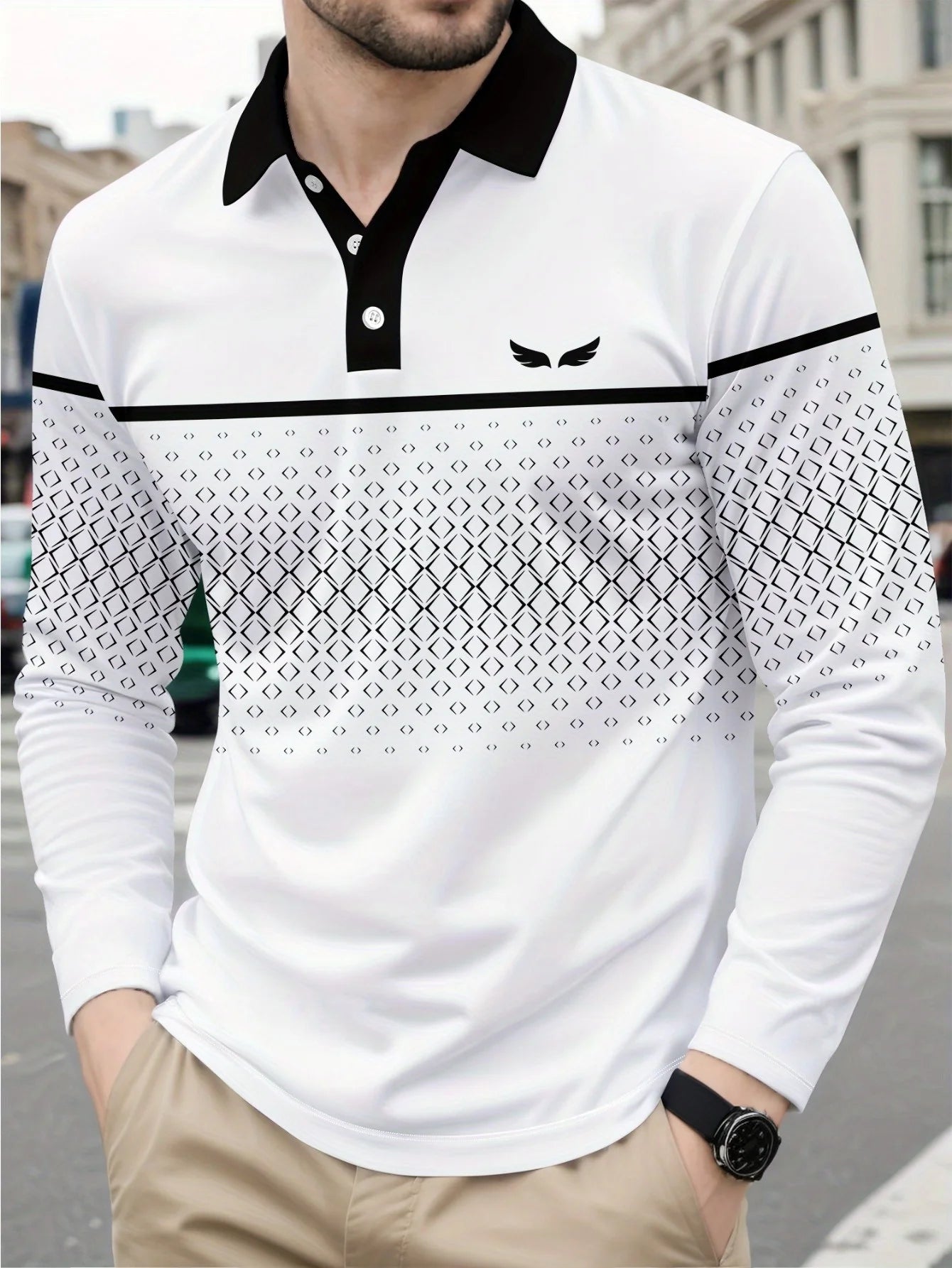 La nouvelle chemise POLO à manches longues pour hommes pour le printemps et l'automne 2025 présente une mode de rue et un confort avec une impression de motifs 3D