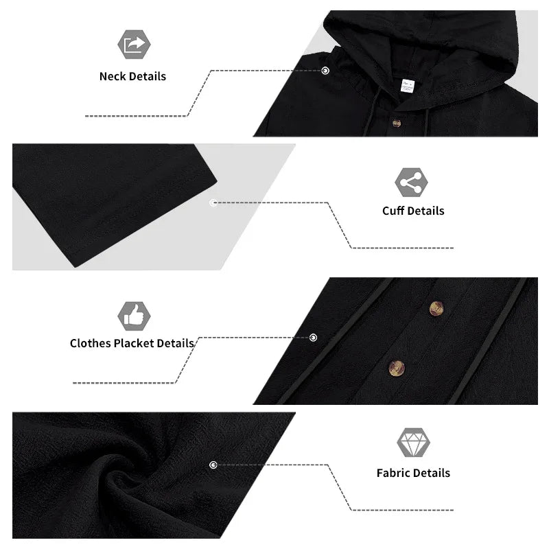 Costume décontracté en lin pour hommes, chemise Henley ample à capuche, pantalon à manches longues, automne transfrontalier