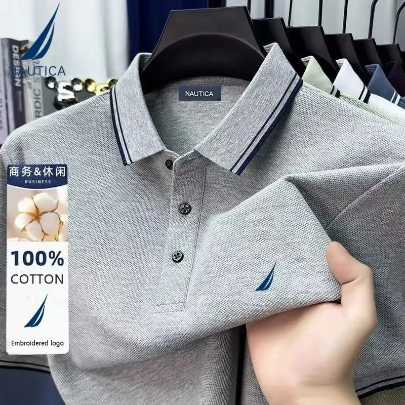 Polo décontracté pour homme Nautica brodé, haut d'été en coton pur de haute qualité, t-shirt à manches courtes, vêtements pour homme.
