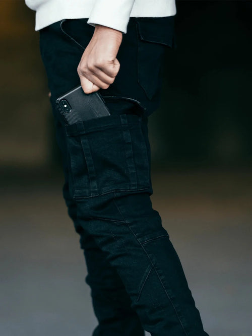 Jeans Cargo Homme 2026 – Pantalon en Denim Uni Multi-Poches Taille Moyenne – Grande Taille – Tendance Décontractée pour Usage Quotidien