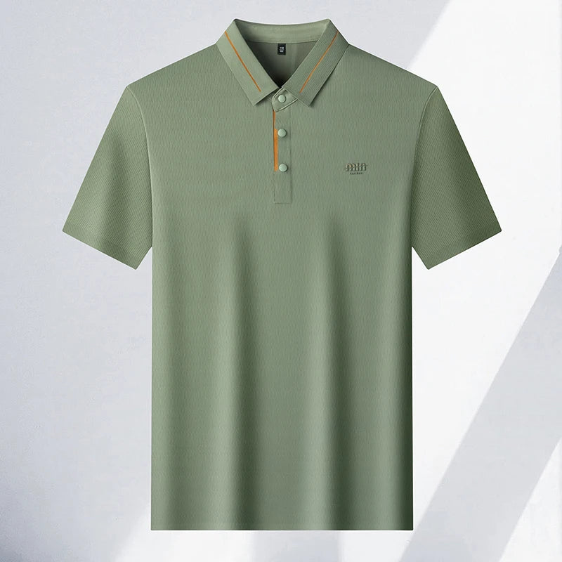 Luxe marque glace soie manches courtes polo shirt homme été mode lettre en Gaufrage confort respirant loisir haut de gamme T-shirt