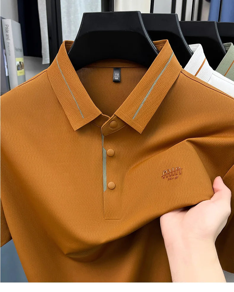 Luxe marque glace soie manches courtes polo shirt homme été mode lettre en Gaufrage confort respirant loisir haut de gamme T-shirt