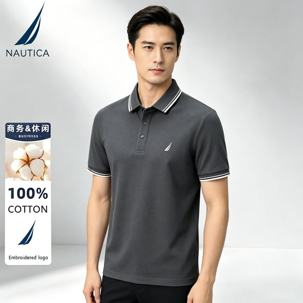 Polo décontracté pour homme Nautica brodé, haut d'été en coton pur de haute qualité, t-shirt à manches courtes, vêtements pour homme.