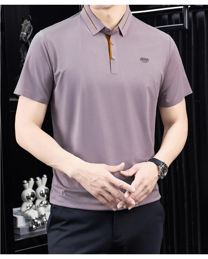 Luxe marque glace soie manches courtes polo shirt homme été mode lettre en Gaufrage confort respirant loisir haut de gamme T-shirt