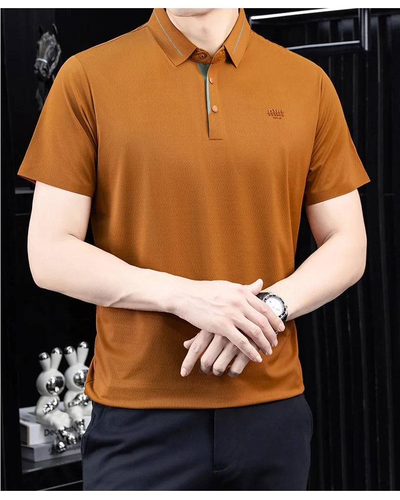 Luxe marque glace soie manches courtes polo shirt homme été mode lettre en Gaufrage confort respirant loisir haut de gamme T-shirt