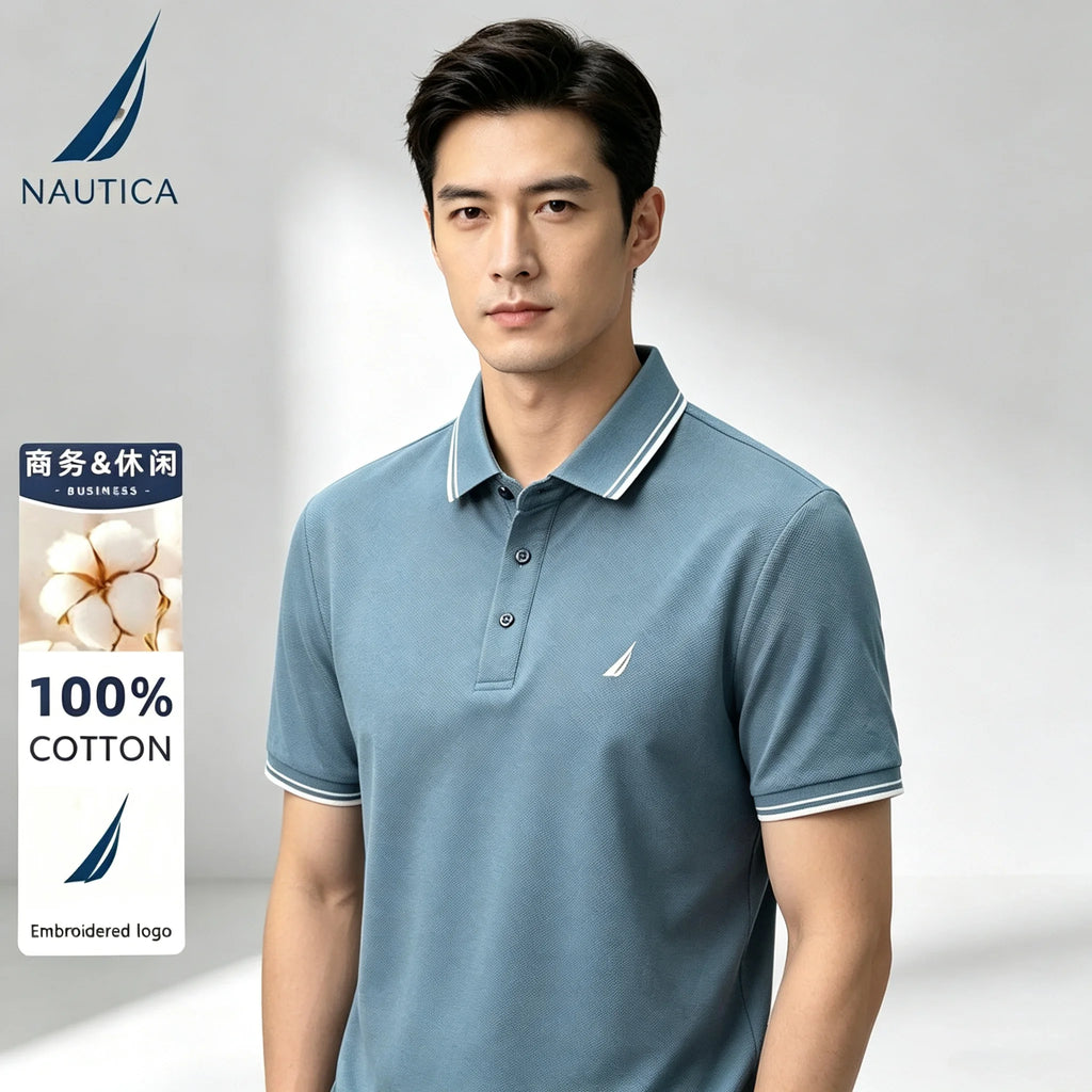 Polo décontracté pour homme Nautica brodé, haut d'été en coton pur de haute qualité, t-shirt à manches courtes, vêtements pour homme.
