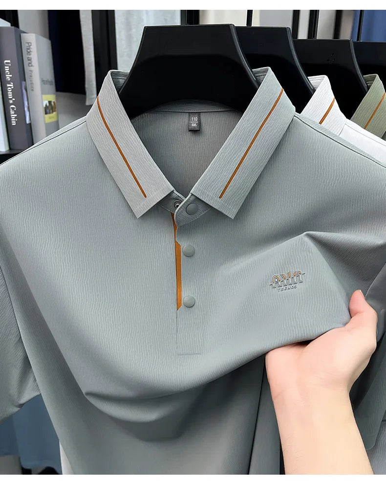 Luxe marque glace soie manches courtes polo shirt homme été mode lettre en Gaufrage confort respirant loisir haut de gamme T-shirt