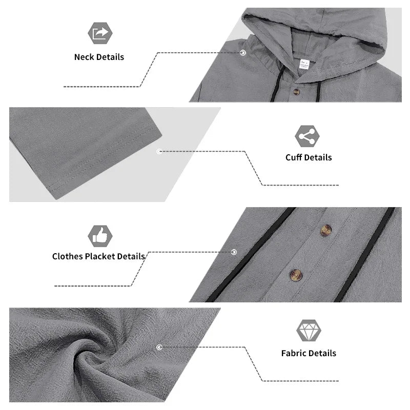 Costume décontracté en lin pour hommes, chemise Henley ample à capuche, pantalon à manches longues, automne transfrontalier