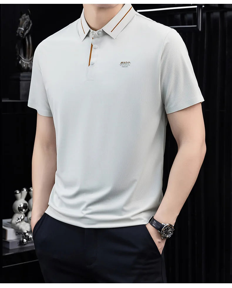 Luxe marque glace soie manches courtes polo shirt homme été mode lettre en Gaufrage confort respirant loisir haut de gamme T-shirt