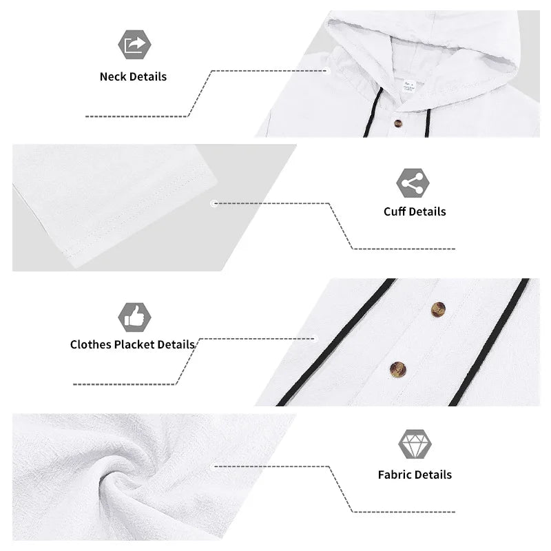 Costume décontracté en lin pour hommes, chemise Henley ample à capuche, pantalon à manches longues, automne transfrontalier