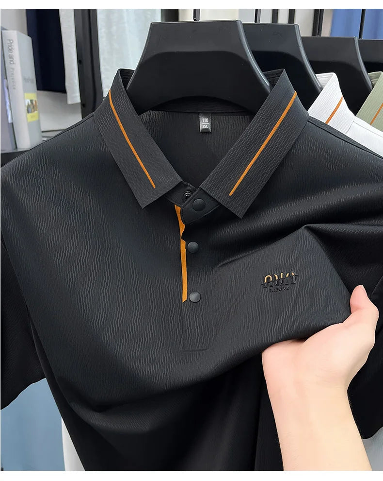 Luxe marque glace soie manches courtes polo shirt homme été mode lettre en Gaufrage confort respirant loisir haut de gamme T-shirt