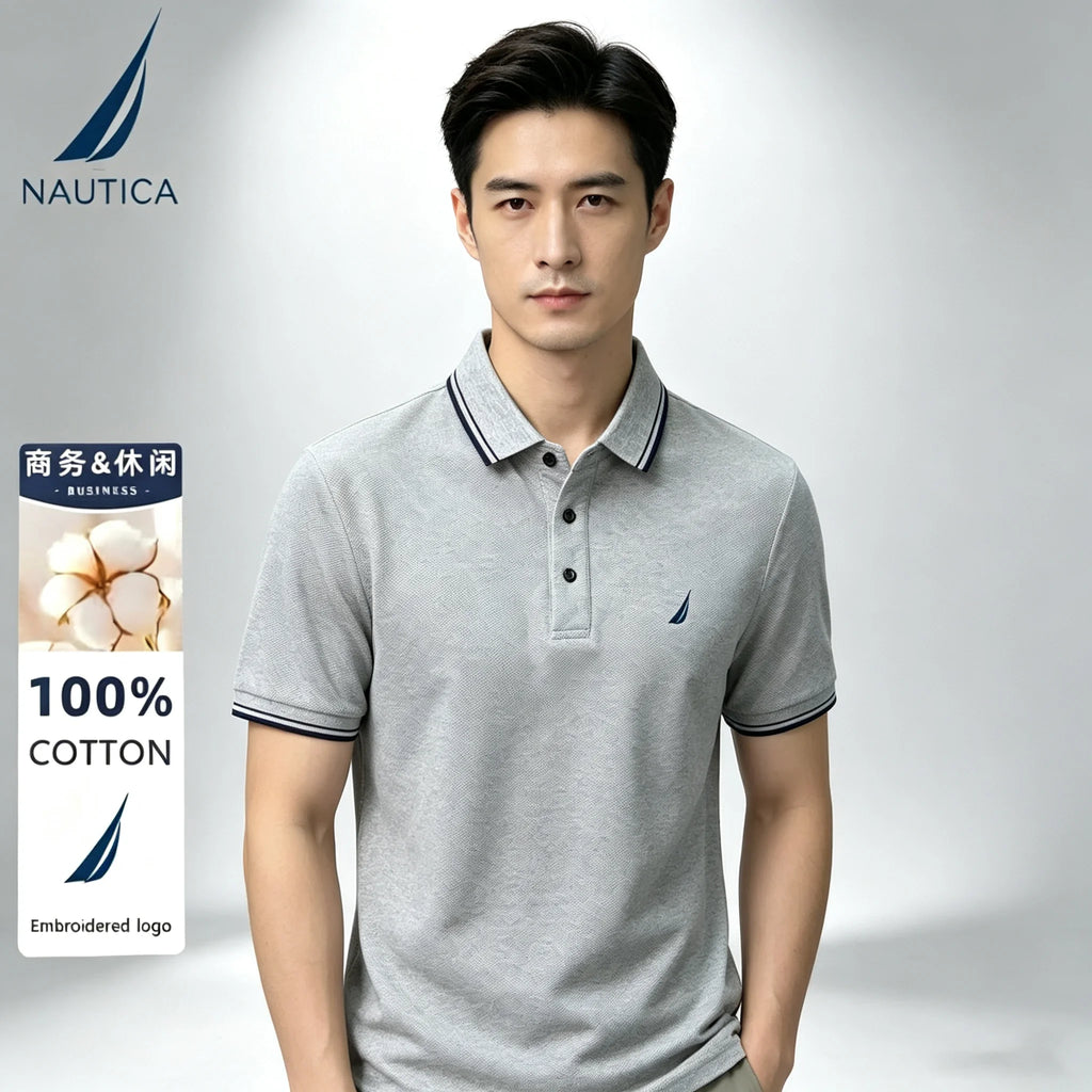 Polo décontracté pour homme Nautica brodé, haut d'été en coton pur de haute qualité, t-shirt à manches courtes, vêtements pour homme.