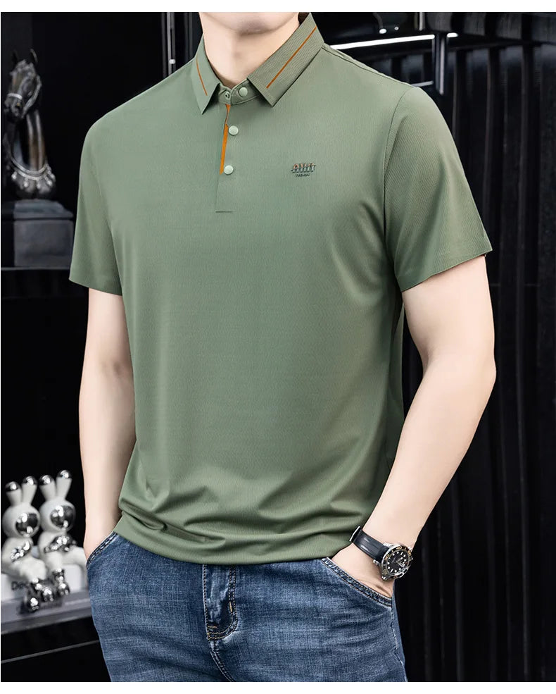 Luxe marque glace soie manches courtes polo shirt homme été mode lettre en Gaufrage confort respirant loisir haut de gamme T-shirt