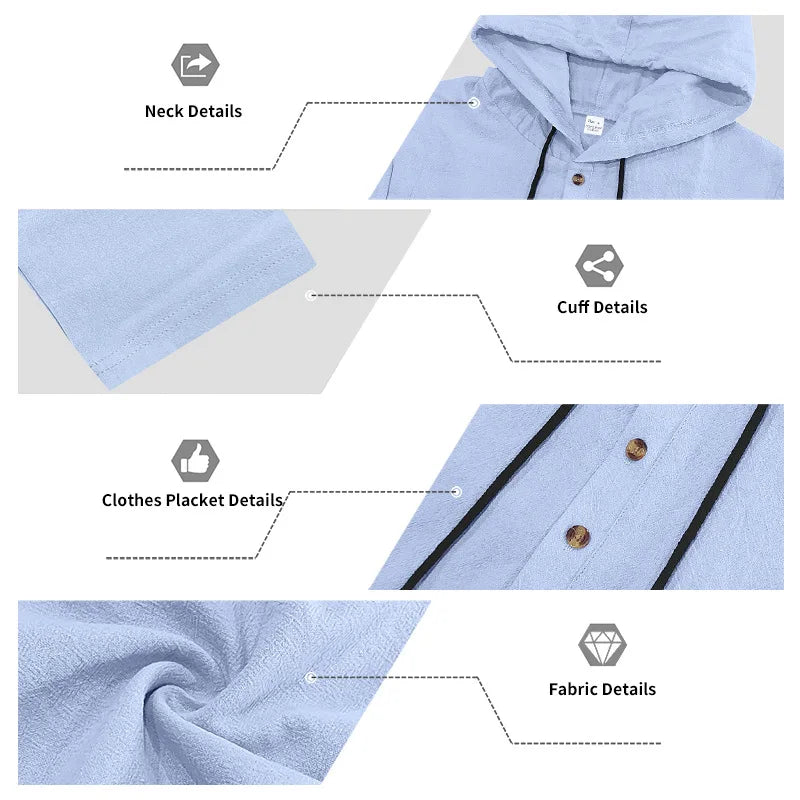 Costume décontracté en lin pour hommes, chemise Henley ample à capuche, pantalon à manches longues, automne transfrontalier