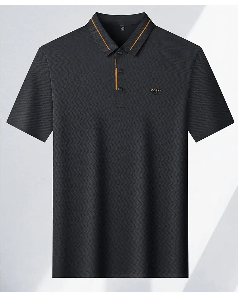 Luxe marque glace soie manches courtes polo shirt homme été mode lettre en Gaufrage confort respirant loisir haut de gamme T-shirt