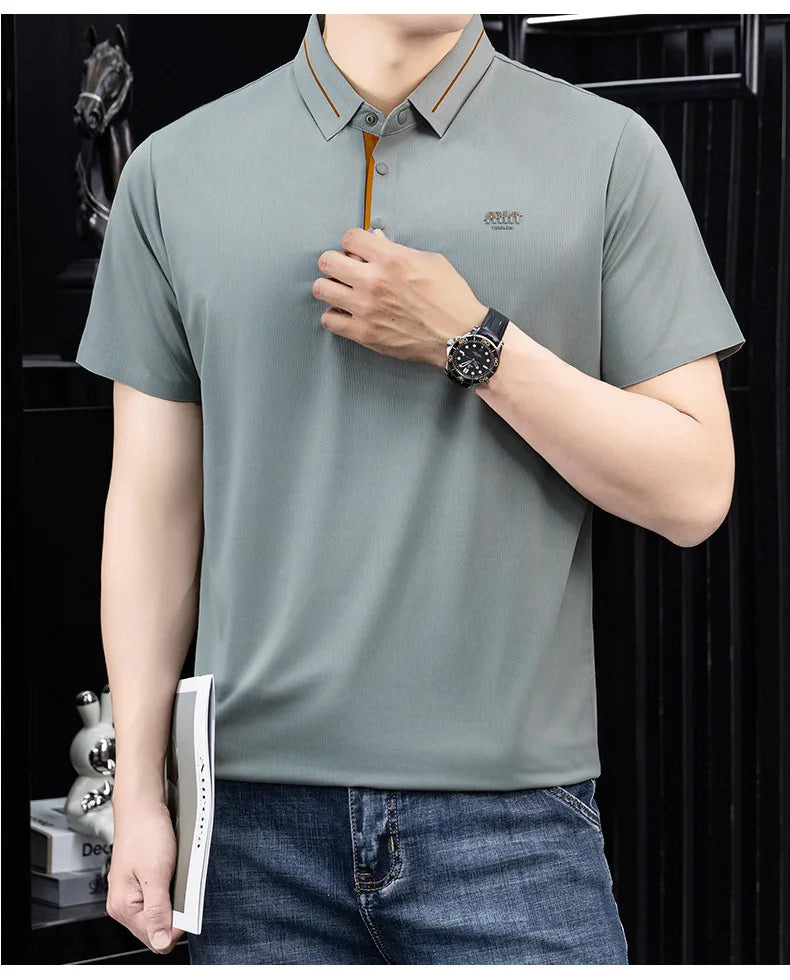 Luxe marque glace soie manches courtes polo shirt homme été mode lettre en Gaufrage confort respirant loisir haut de gamme T-shirt
