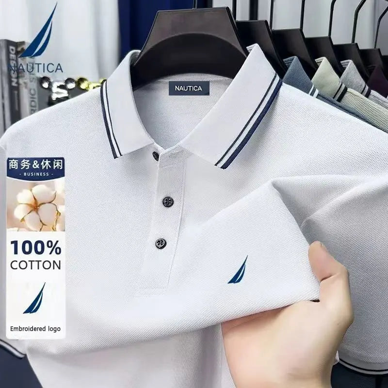 Polo décontracté pour homme Nautica brodé, haut d'été en coton pur de haute qualité, t-shirt à manches courtes, vêtements pour homme.