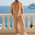Costume décontracté en lin pour hommes, chemise Henley ample à capuche, pantalon à manches longues, automne transfrontalier
