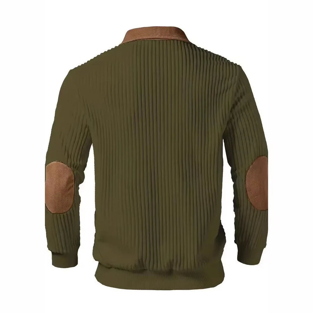 Sweat-shirt sport décontracté en velours côtelé color-block pour homme, col montant boutonné, coupe ample, collection Printemps-Automne 2026