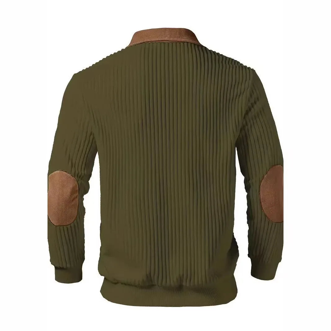 Sweat-shirt sport décontracté en velours côtelé color-block pour homme, col montant boutonné, coupe ample, collection Printemps-Automne 2026