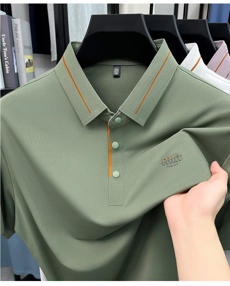 Luxe marque glace soie manches courtes polo shirt homme été mode lettre en Gaufrage confort respirant loisir haut de gamme T-shirt