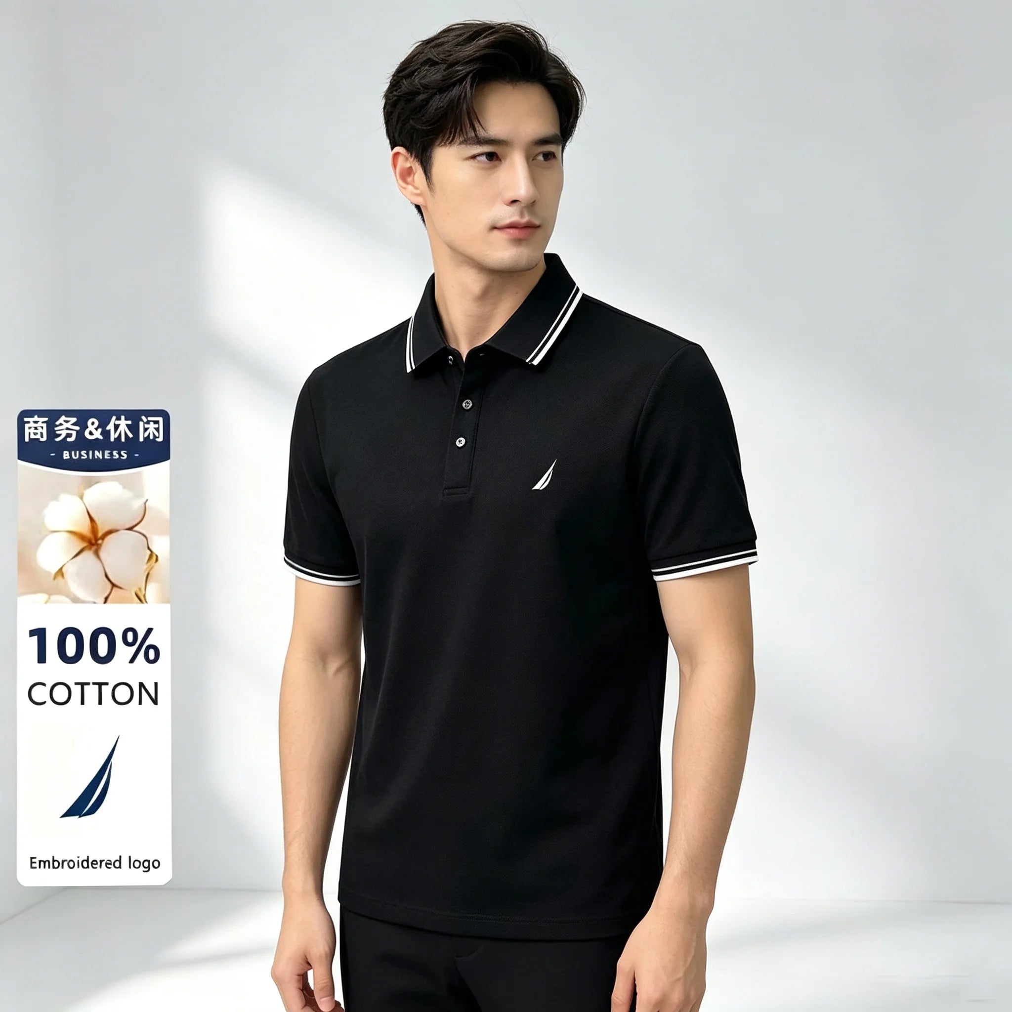 Polo décontracté pour homme Nautica brodé, haut d'été en coton pur de haute qualité, t-shirt à manches courtes, vêtements pour homme.