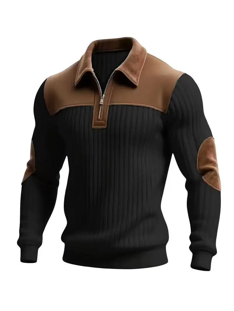 Sweat-shirt sport décontracté en velours côtelé color-block pour homme, col montant boutonné, coupe ample, collection Printemps-Automne 2026