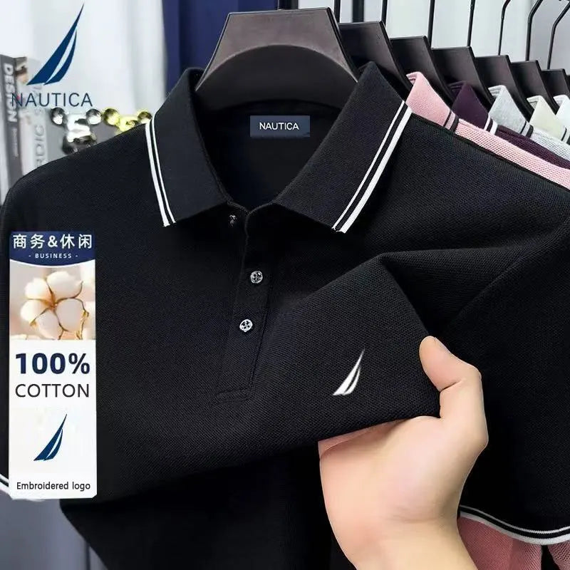 Polo décontracté pour homme Nautica brodé, haut d'été en coton pur de haute qualité, t-shirt à manches courtes, vêtements pour homme.
