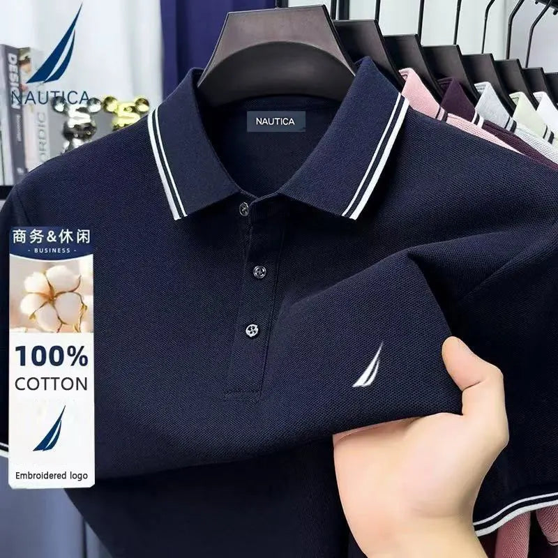 Polo décontracté pour homme Nautica brodé, haut d'été en coton pur de haute qualité, t-shirt à manches courtes, vêtements pour homme.