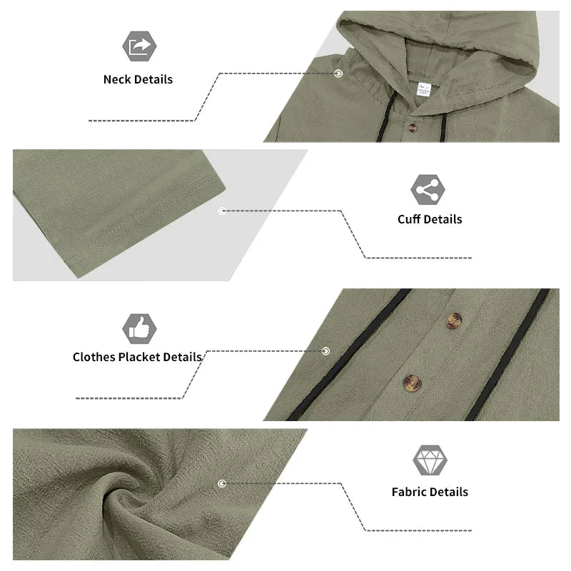 Costume décontracté en lin pour hommes, chemise Henley ample à capuche, pantalon à manches longues, automne transfrontalier