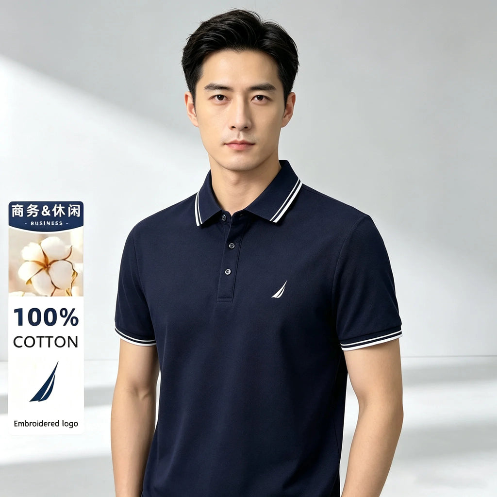 Polo décontracté pour homme Nautica brodé, haut d'été en coton pur de haute qualité, t-shirt à manches courtes, vêtements pour homme.