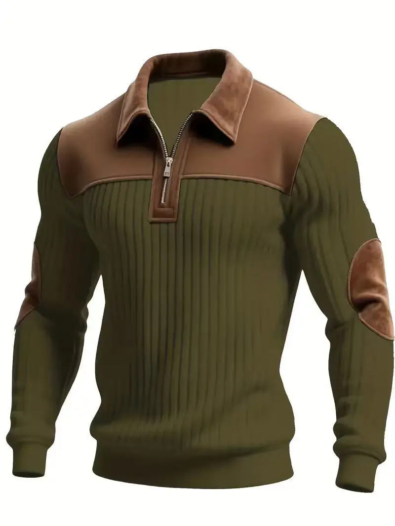 Sweat-shirt sport décontracté en velours côtelé color-block pour homme, col montant boutonné, coupe ample, collection Printemps-Automne 2026