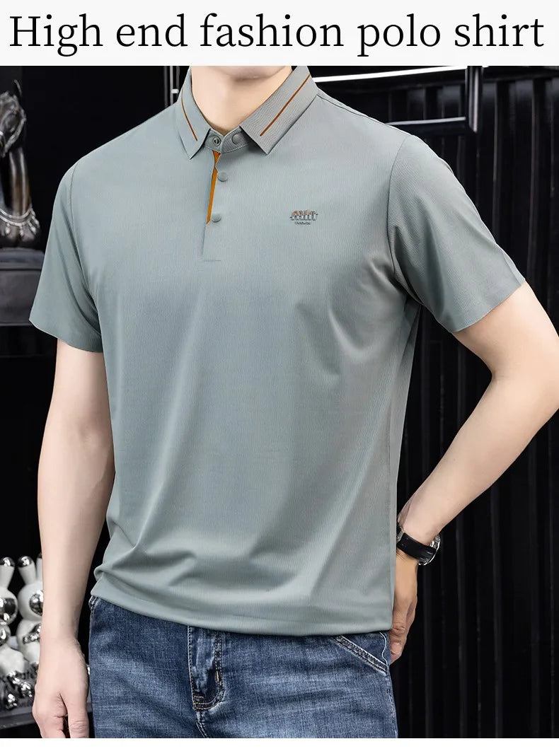 Luxe marque glace soie manches courtes polo shirt homme été mode lettre en Gaufrage confort respirant loisir haut de gamme T-shirt